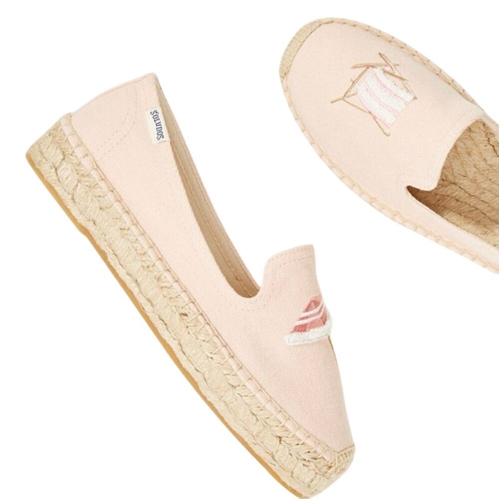 SOLUDOS Anthropologie Beach Day Embroidered Espadrilles Umbrella Chair Pink 7.5
